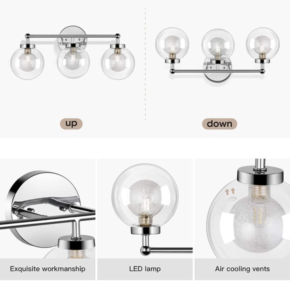 Bathroom Light Fixtures Vanity Light:OOWOLF 11W 5000K 3 Light Globe Bathroom - Picture 3 of 6